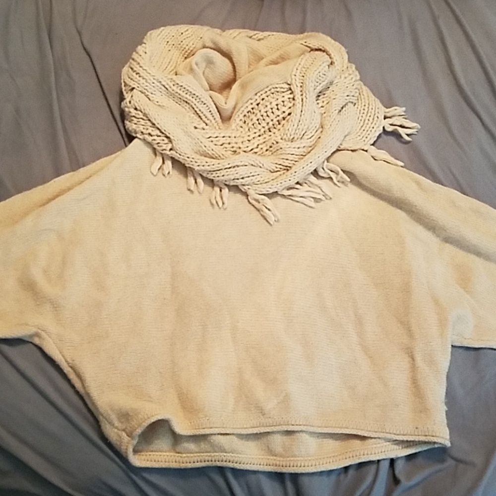 BCBGMaxAzria Ivory Cowl Neck Sweater with Fringe